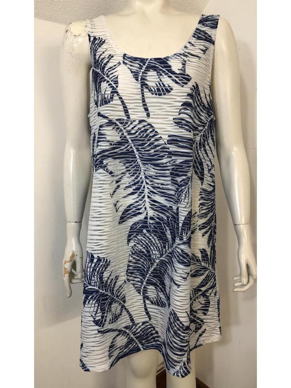 Portocruz Womens Sleeveless Blue Sheer Dress Cover up Leaf Print Lattice Back